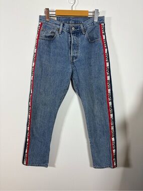 Levi's Blue Denim Slim Straight Jeans with Red & White Side Tape